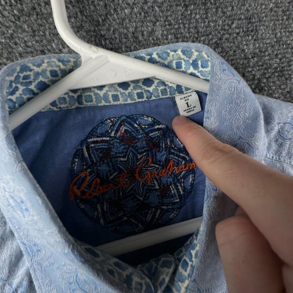Robert Graham Long Sleeve Button Up Shirt Men Size Large Classic Blue Print - Picture 9 of 16